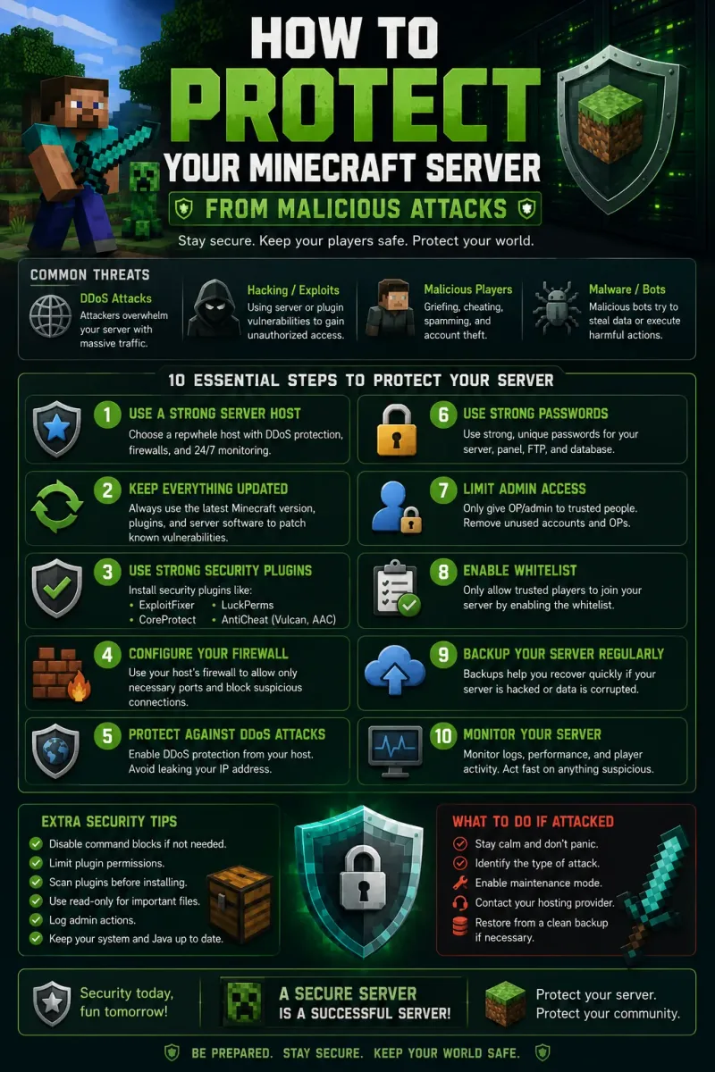 DDoS attack protection diagram showing network-level mitigation layers for Minecraft server security globally
